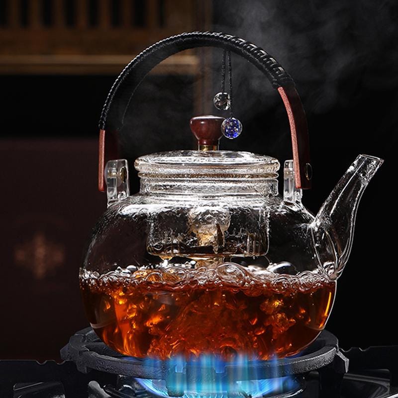 High temperature resistant glass steaming teapot | glass boiling teapot | flower tea brewing teapot | anti-scalding handle pot|glass kettle